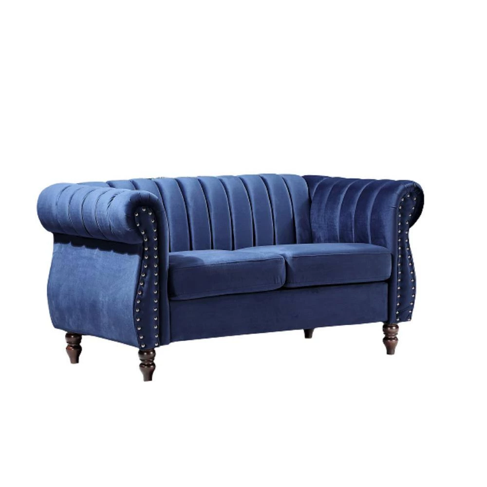 Louis 59.1 in. Dark Blue Channel Tufted Velvet 2-Seater Loveseat with Nailheads by US Pride Furniture 5 Louis 59.1 in. Dark Blue Channel Tufted Velvet 2-Seater Loveseat with Nailheads by US Pride Furniture - Image 3