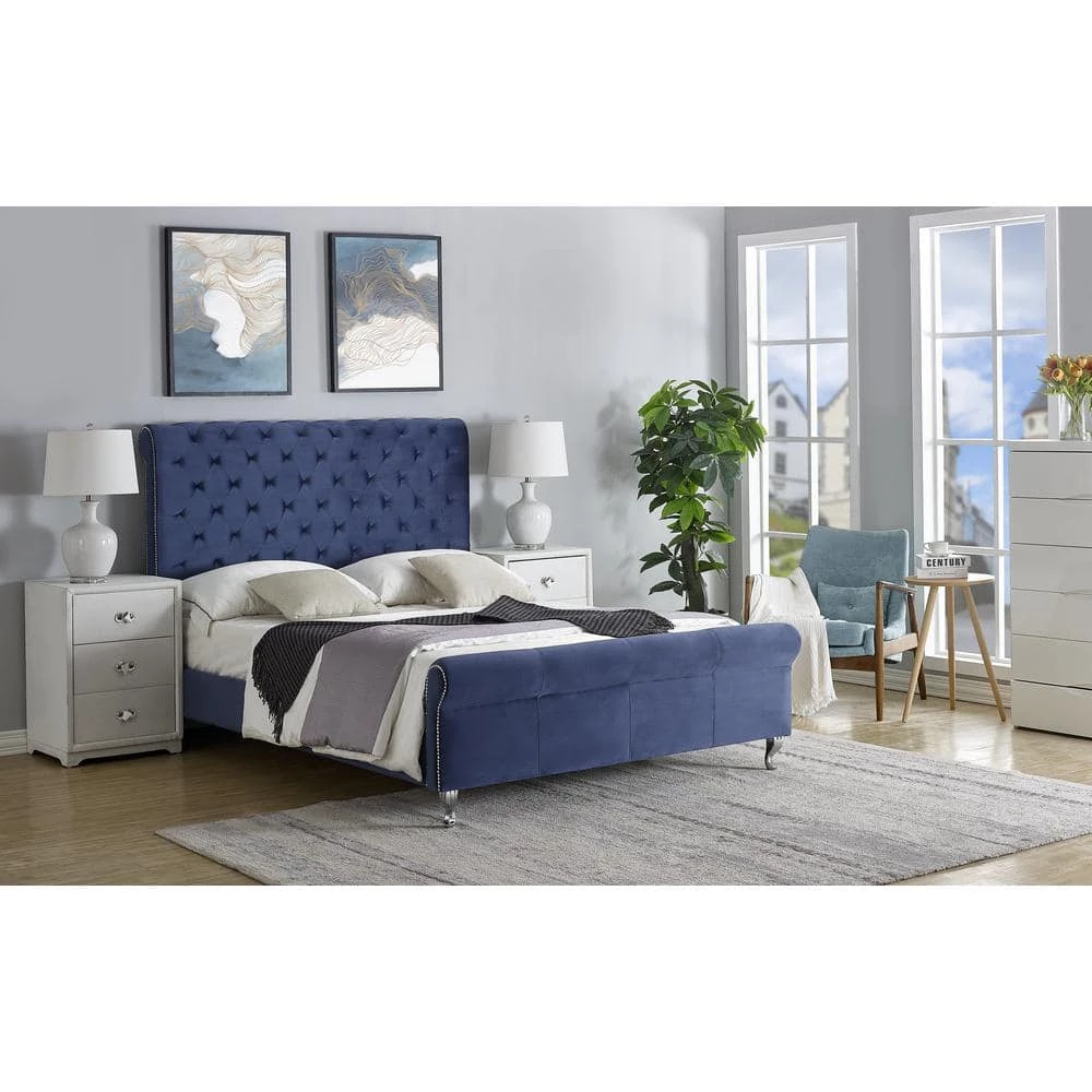 Lollory Dark Blue Eastern King Upholstered Platform Bed by US Pride Furniture 4 Lollory Dark Blue Eastern King Upholstered Platform Bed by US Pride Furniture - Image 2