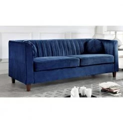Lowery 79.5 in. Dark Blue Velvet 3-Seats Tuxedo Sofa with Square Arms by US Pride Furniture -US Pride Furniture Shop dark blue us pride furniture sofas couches s5531 s h1 31 1000