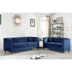 Lowery 79.5 in. Dark Blue Velvet 3-Seats Tuxedo Sofa with Square Arms by US Pride Furniture -US Pride Furniture Shop dark blue us pride furniture sofas couches s5531 s h1 4f 1000