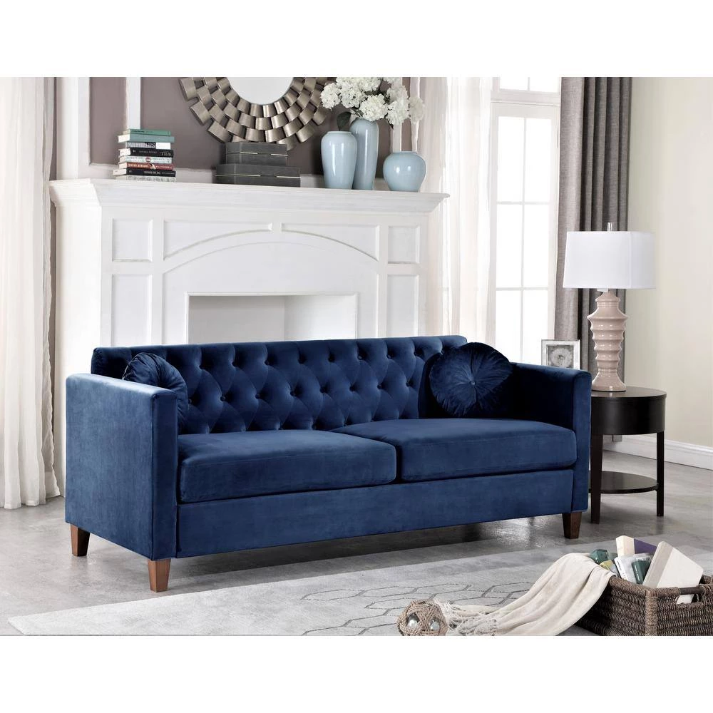 Lory 79.5 in. Dark Blue Velvet 3-Seater Lawson Sofa with Square Arms by US Pride furniture 4 Lory 79.5 in. Dark Blue Velvet 3-Seater Lawson Sofa with Square Arms by US Pride furniture - Image 2