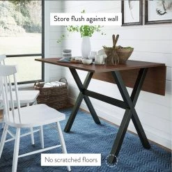 Kalos Solid Wood Drop Leaf Folding Kitchen Dining or Console Table Brown Top and Legs by Nathan James -US Pride Furniture Shop dark brown black nathan james kitchen dining tables 41001 1f 1000