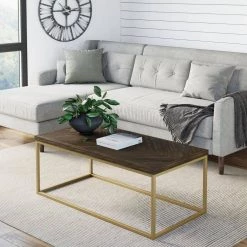 Doxa 44 in. Dark Brown/Gold Large Rectangle Wood Coffee Table with Metal Box Frame by Nathan James -US Pride Furniture Shop dark brown gold nathan james coffee tables 31105 31 1000