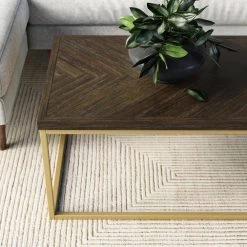 Doxa 44 in. Dark Brown/Gold Large Rectangle Wood Coffee Table with Metal Box Frame by Nathan James -US Pride Furniture Shop dark brown gold nathan james coffee tables 31105 44 1000