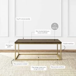 Doxa 44 in. Dark Brown/Gold Large Rectangle Wood Coffee Table with Metal Box Frame by Nathan James -US Pride Furniture Shop dark brown gold nathan james coffee tables 31105 4f 1000