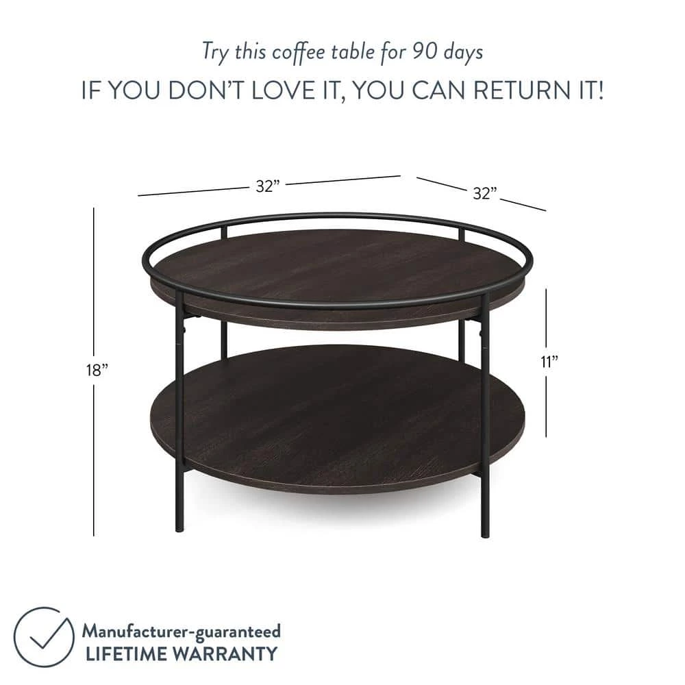 Paloma 32 in. Dark Oak/Black Medium Round Wood Coffee Table with Tray by Nathan James 8 Paloma 32 in. Dark Oak/Black Medium Round Wood Coffee Table with Tray by Nathan James - Image 6