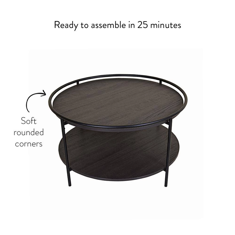 Paloma 32 in. Dark Oak/Black Medium Round Wood Coffee Table with Tray by Nathan James 11 Paloma 32 in. Dark Oak/Black Medium Round Wood Coffee Table with Tray by Nathan James - Image 9