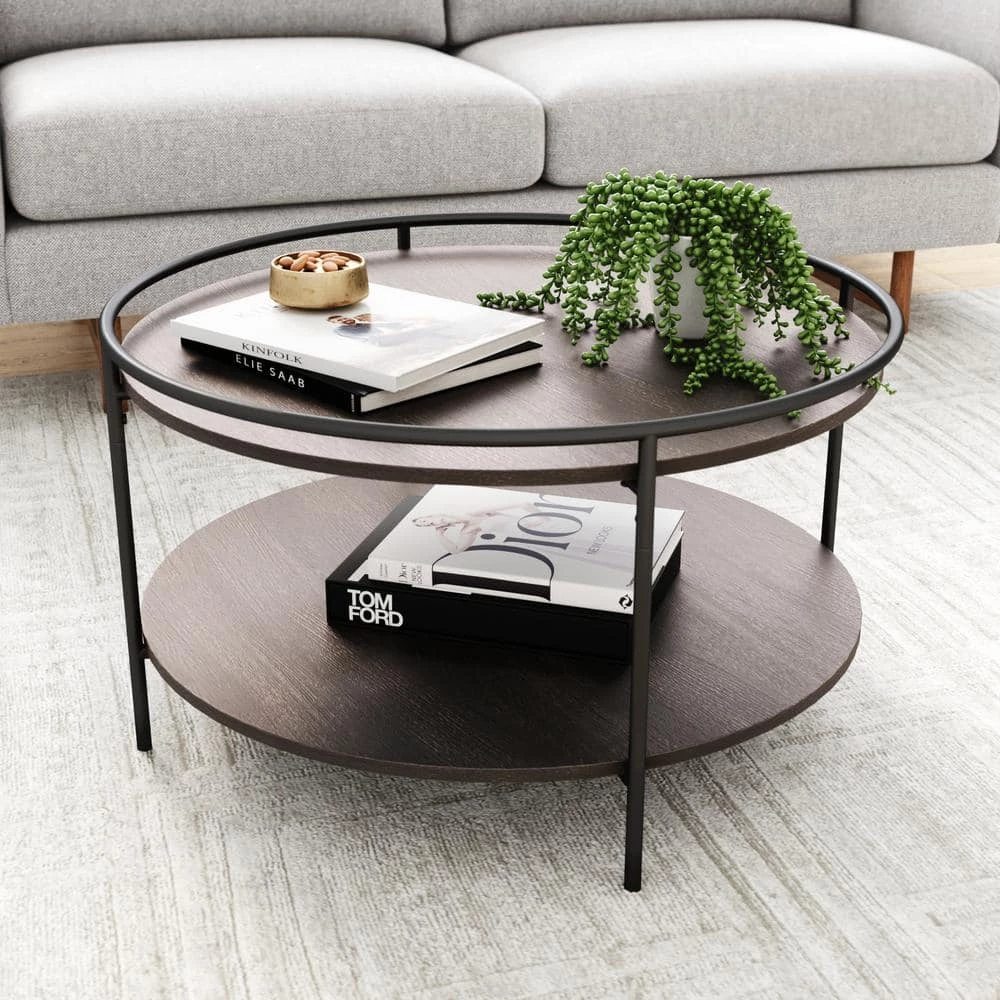 Paloma 32 in. Dark Oak/Black Medium Round Wood Coffee Table with Tray by Nathan James 3 Paloma 32 in. Dark Oak/Black Medium Round Wood Coffee Table with Tray by Nathan James