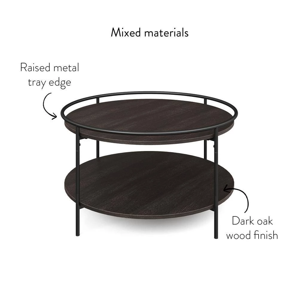 Paloma 32 in. Dark Oak/Black Medium Round Wood Coffee Table with Tray by Nathan James 10 Paloma 32 in. Dark Oak/Black Medium Round Wood Coffee Table with Tray by Nathan James - Image 8