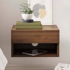 Jackson 16 in. Dark Walnut Brown Rectangle Wood End Table Nightstand Side Table with Storage Drawer Open Shelf Cubby by Nathan James -US Pride Furniture Shop dark walnut brown nathan james nightstands 34105 44 1000