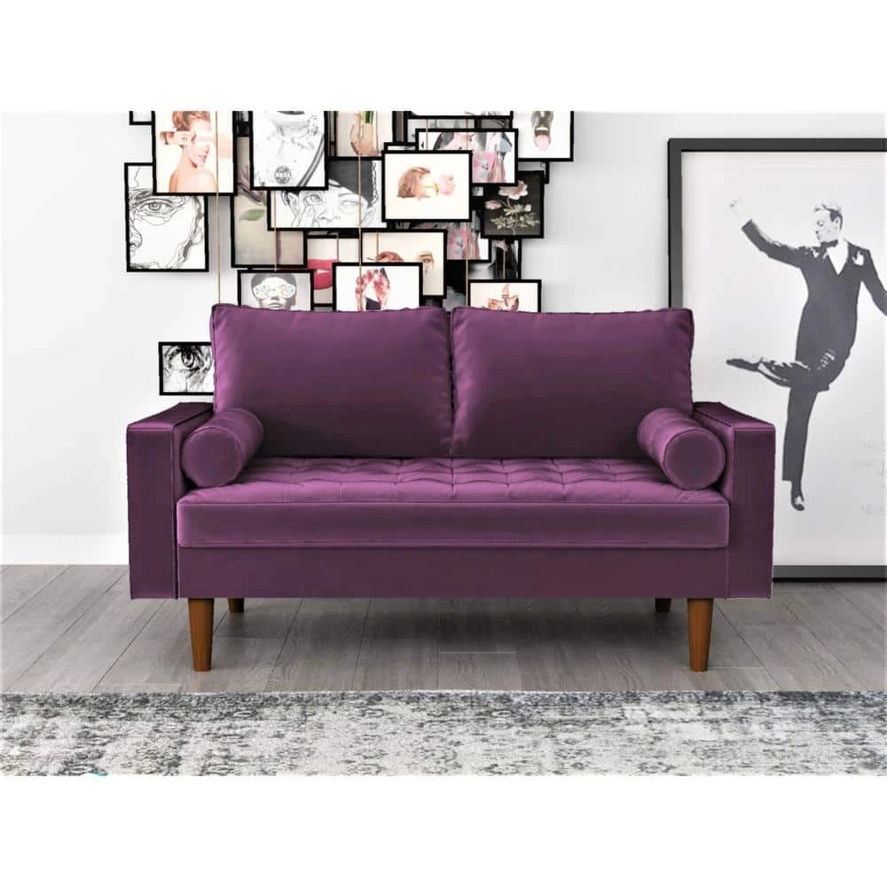 Lincoln 50.39 in. Eggplant Tufted Velvet 2-Seats Loveseat with Square Arms by US Pride Furniture 6 Lincoln 50.39 in. Eggplant Tufted Velvet 2-Seats Loveseat with Square Arms by US Pride Furniture - Image 4
