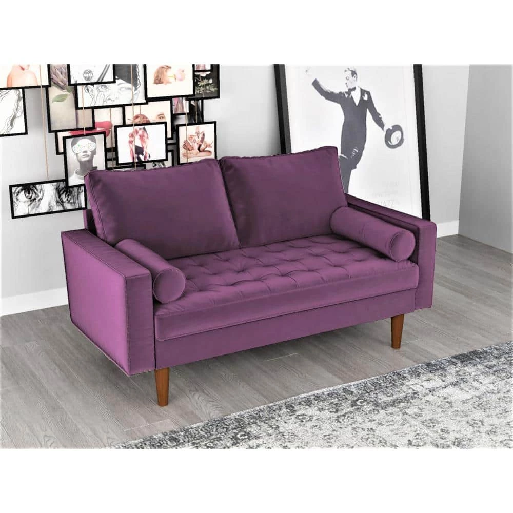 Lincoln 50.39 in. Eggplant Tufted Velvet 2-Seats Loveseat with Square Arms by US Pride Furniture 4 Lincoln 50.39 in. Eggplant Tufted Velvet 2-Seats Loveseat with Square Arms by US Pride Furniture - Image 2