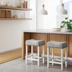 Set of 2 Hylie 24 in. Gray Fabric Cushion White Finish Nailhead Wood Pub-Height Counter Bar Stools by Nathan James 10 Set of 2 Hylie 24 in. Gray Fabric Cushion White Finish Nailhead Wood Pub-Height Counter Bar Stools by Nathan James -US Pride Furniture Shop fabric gray white nathan james bar stools 21301 2 4f 1000