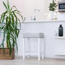 Hylie 24 in. Gray Fabric Cushion White Finish Nailhead Wood Pub-Height Counter Bar Stool by Nathan James -US Pride Furniture Shop fabric gray white nathan james bar stools 21301 31 1000