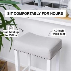 Hylie 24 in. Gray Fabric Cushion White Finish Nailhead Wood Pub-Height Counter Bar Stools, Set of 4 by Nathan James -US Pride Furniture Shop fabric gray white nathan james bar stools 21301 4 4f 1000