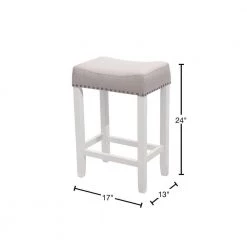 Hylie 24 in. Gray Fabric Cushion White Finish Nailhead Wood Pub-Height Counter Bar Stool by Nathan James -US Pride Furniture Shop fabric gray white nathan james bar stools 21301 40 1000