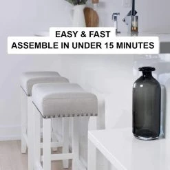 Hylie 24 in. Gray Fabric Cushion White Finish Nailhead Wood Pub-Height Counter Bar Stool by Nathan James -US Pride Furniture Shop fabric gray white nathan james bar stools 21301 44 1000