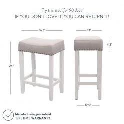 Hylie 24 in. Gray Fabric Cushion White Finish Nailhead Wood Pub-Height Counter Bar Stool by Nathan James -US Pride Furniture Shop fabric gray white nathan james bar stools 21301 76 1000