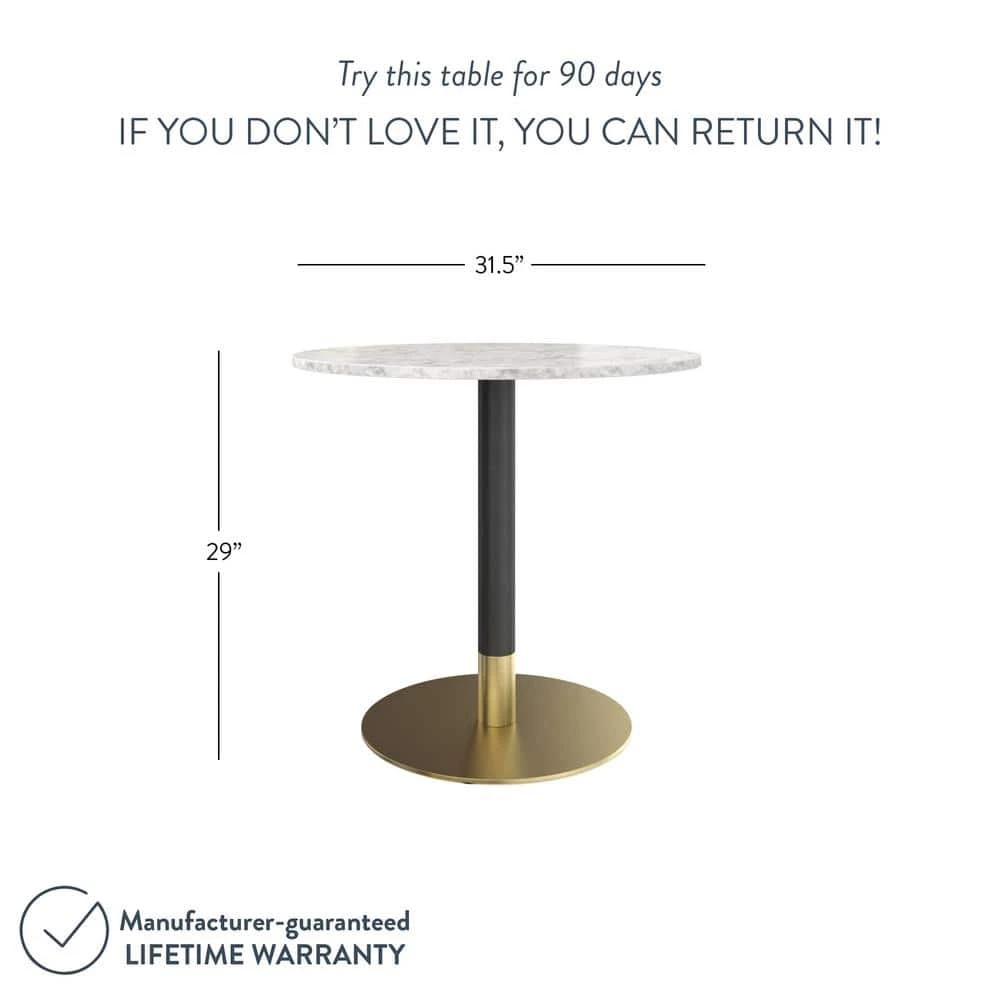 Lucy White Carrara Faux Marble Table Top with Black and Gold Pedestal Base Modern Kitchen or Dining Table by Nathan James 7 Lucy White Carrara Faux Marble Table Top with Black and Gold Pedestal Base Modern Kitchen or Dining Table by Nathan James - Image 5
