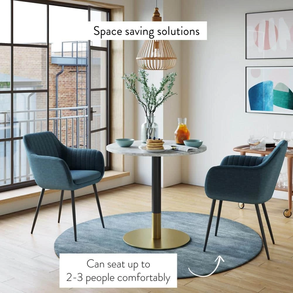 Lucy White Carrara Faux Marble Table Top with Black and Gold Pedestal Base Modern Kitchen or Dining Table by Nathan James 10 Lucy White Carrara Faux Marble Table Top with Black and Gold Pedestal Base Modern Kitchen or Dining Table by Nathan James - Image 8