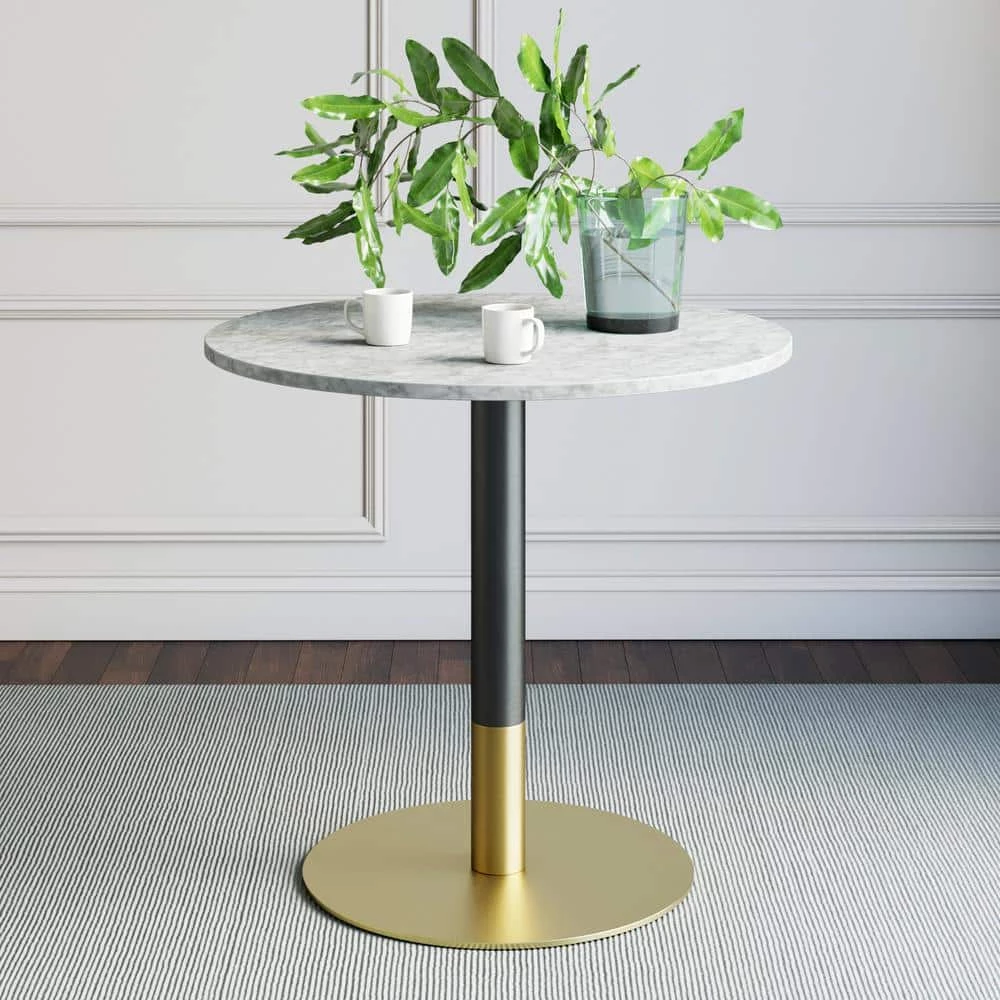 Lucy White Carrara Faux Marble Table Top with Black and Gold Pedestal Base Modern Kitchen or Dining Table by Nathan James 3 Lucy White Carrara Faux Marble Table Top with Black and Gold Pedestal Base Modern Kitchen or Dining Table by Nathan James