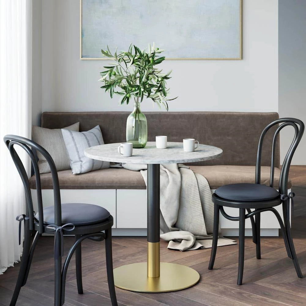 Lucy White Carrara Faux Marble Table Top with Black and Gold Pedestal Base Modern Kitchen or Dining Table by Nathan James 5 Lucy White Carrara Faux Marble Table Top with Black and Gold Pedestal Base Modern Kitchen or Dining Table by Nathan James - Image 3