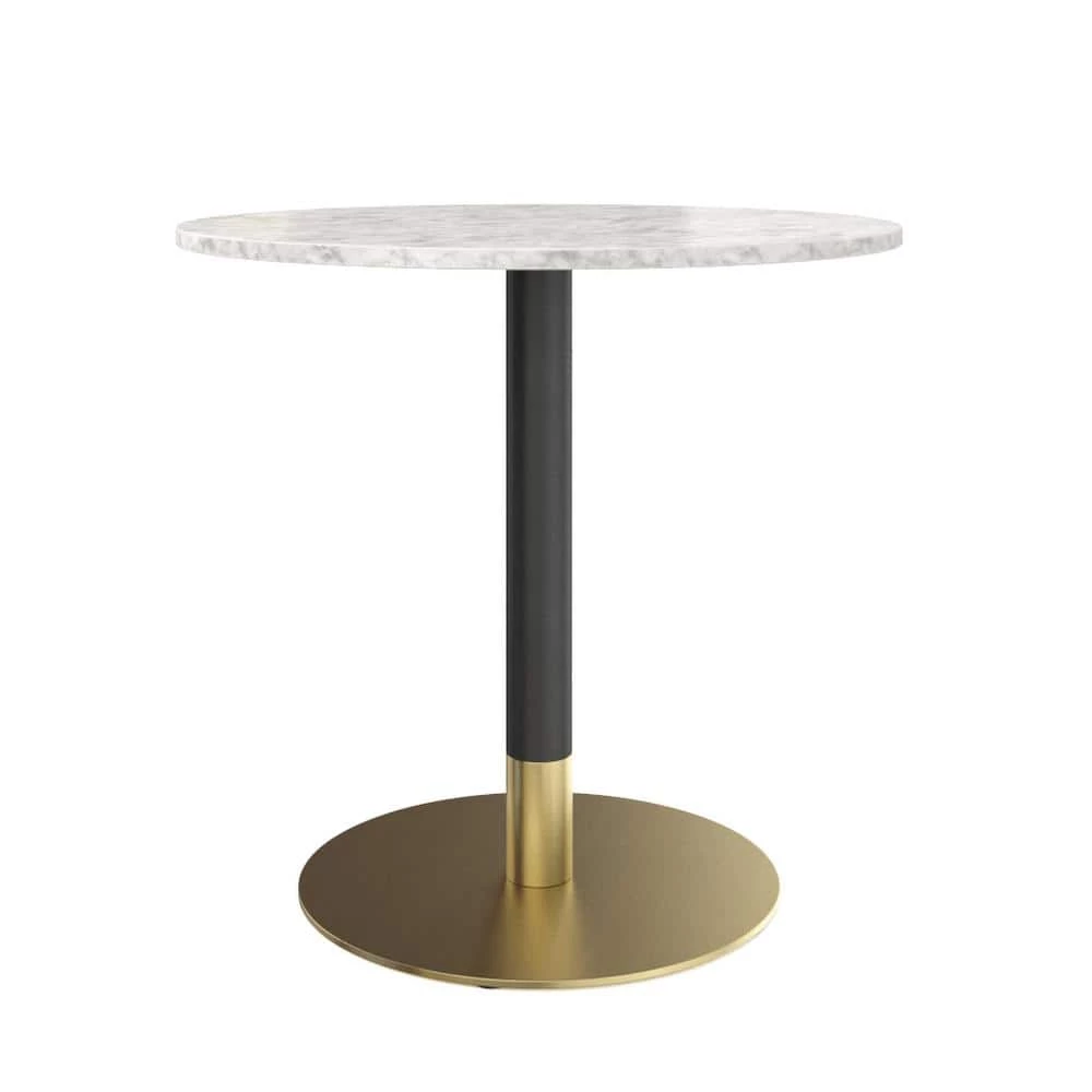 Lucy White Carrara Faux Marble Table Top with Black and Gold Pedestal Base Modern Kitchen or Dining Table by Nathan James 4 Lucy White Carrara Faux Marble Table Top with Black and Gold Pedestal Base Modern Kitchen or Dining Table by Nathan James - Image 2