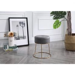 13.8 in. Wide Grey PU Vanity Stool by HODEDAH -US Pride Furniture Shop gold rose hodedah end side tables hi3538 31 1000