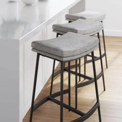 Arlo 27 in. Gray/Matte Black Modern Backless Kitchen Counter Bar Stool Metal Frame with Saddle Seat by Nathan James -US Pride Furniture Shop gray matte black nathan james bar stools 22201 44 1000