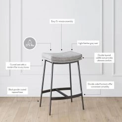 Arlo 27 in. Gray/Matte Black Modern Backless Kitchen Counter Bar Stool Metal Frame with Saddle Seat by Nathan James -US Pride Furniture Shop gray matte black nathan james bar stools 22201 4f 1000
