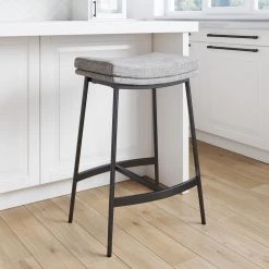 Arlo 27 in. Gray/Matte Black Modern Backless Kitchen Counter Bar Stool Metal Frame with Saddle Seat by Nathan James