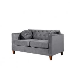 Lory 55 in. Gray Velvet 2-Seats Lawson Loveseat with Square Arms by US Pride Furniture