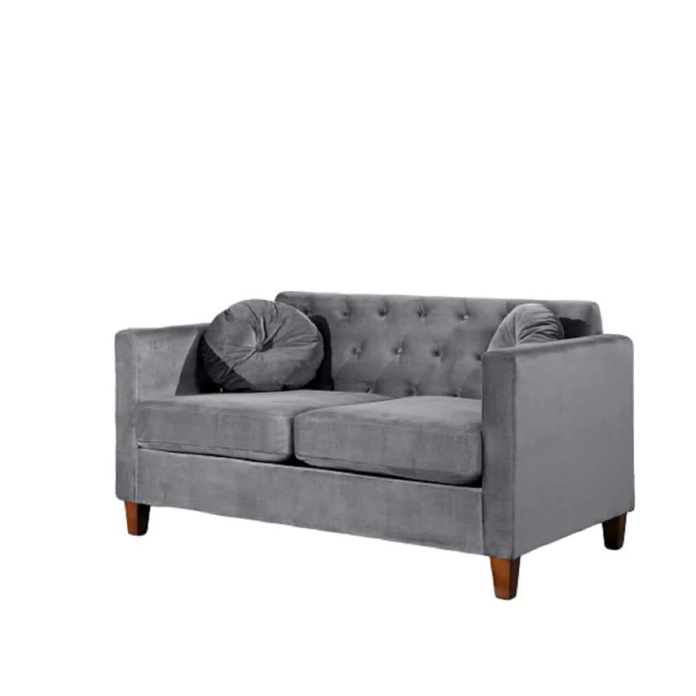 Lory 55 in. Gray Velvet 2-Seats Lawson Loveseat with Square Arms by US Pride Furniture 3 Lory 55 in. Gray Velvet 2-Seats Lawson Loveseat with Square Arms by US Pride Furniture