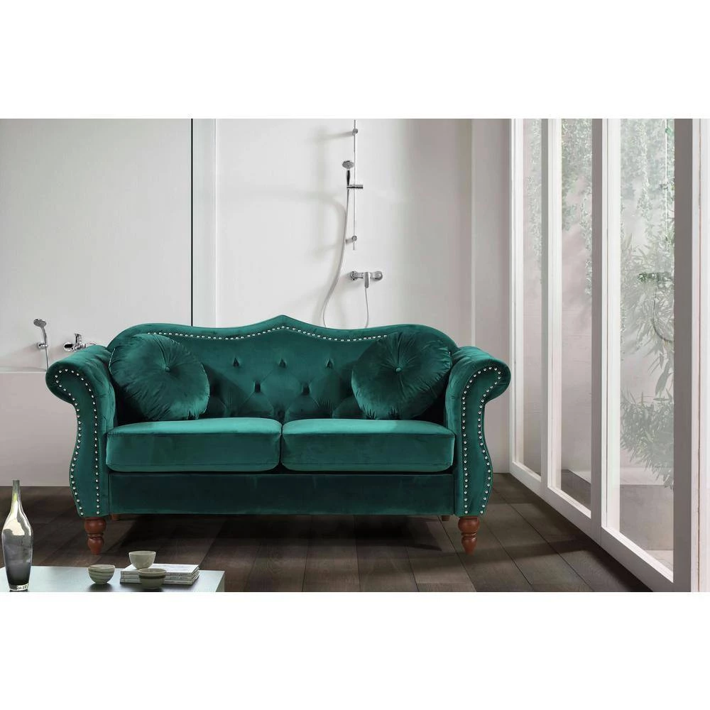 Bellbrook 65.5 in. Green Velvet 2-Seater Chesterfield Loveseat with Removable Cushions by US Pride Furniture 5 Bellbrook 65.5 in. Green Velvet 2-Seater Chesterfield Loveseat with Removable Cushions by US Pride Furniture - Image 3