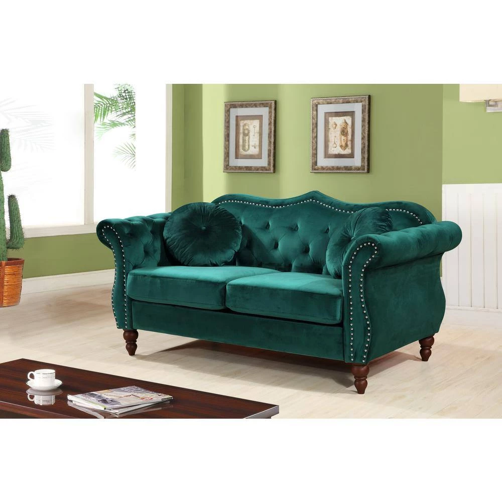 Bellbrook 65.5 in. Green Velvet 2-Seater Chesterfield Loveseat with Removable Cushions by US Pride Furniture 4 Bellbrook 65.5 in. Green Velvet 2-Seater Chesterfield Loveseat with Removable Cushions by US Pride Furniture - Image 2