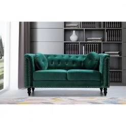 Vivian 64.17 in. Green Classic Velvet 2-Seats Chesterfield Loveseat with Nailheads by US Pride Furniture -US Pride Furniture Shop green us pride furniture loveseats s5610 l h2 4f 1000
