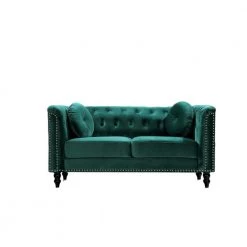 Vivian 64.17 in. Green Classic Velvet 2-Seats Chesterfield Loveseat with Nailheads by US Pride Furniture