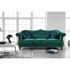 Bellbrook 79.5 in. Green Velvet 3-Seater Camelback Sofa with Nailheads by US Pride Furniture -US Pride Furniture Shop green us pride furniture sofas couches s5367 s 31 1000