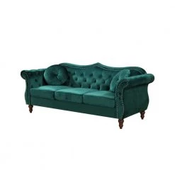 Bellbrook 79.5 in. Green Velvet 3-Seater Camelback Sofa with Nailheads by US Pride Furniture