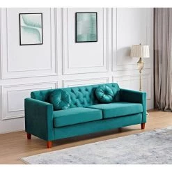 Lory 79.5 in. W Square Arms Velvet 3-Seats Straight Lawson Sofa with in Green by US Pride Furniture -US Pride Furniture Shop green us pride furniture sofas couches s5538 s h2 31 1000