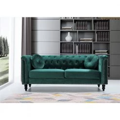 Vivian 75.98 in. W Green Classic Flared Arm Velvet 3-Seats Straight Chesterfield Sofa with Nailheads by US Pride Furniture -US Pride Furniture Shop green us pride furniture sofas couches s5610 s h2 4f 1000