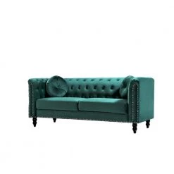 Vivian 75.98 in. W Green Classic Flared Arm Velvet 3-Seats Straight Chesterfield Sofa with Nailheads by US Pride Furniture -US Pride Furniture Shop green us pride furniture sofas couches s5610 s h2 c3 1000
