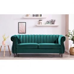 Louis 76.4 in. Green Velvet 3-Seats Chesterfield Sofa with Nailheads by US Pride Furniture 11 Louis 76.4 in. Green Velvet 3-Seats Chesterfield Sofa with Nailheads by US Pride Furniture -US Pride Furniture Shop green us pride furniture sofas couches s5647 s h1 31 1000
