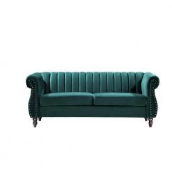 Louis 76.4 in. Green Velvet 3-Seats Chesterfield Sofa with Nailheads by US Pride Furniture