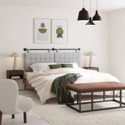 Remi King 71 in. W Button Tufted Gray/Black King Wall Mount Upholstered Panels Adjustable Straps Metal Rail Headboard by Nathan James -US Pride Furniture Shop grey black nathan james headboards 95201 31 1000