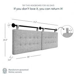 Remi King 71 in. W Button Tufted Gray/Black King Wall Mount Upholstered Panels Adjustable Straps Metal Rail Headboard by Nathan James -US Pride Furniture Shop grey black nathan james headboards 95201 4f 1000