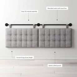 Remi King 71 in. W Button Tufted Gray/Black King Wall Mount Upholstered Panels Adjustable Straps Metal Rail Headboard by Nathan James -US Pride Furniture Shop grey black nathan james headboards 95201 c3 1000