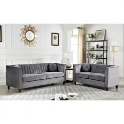 Lowery Kitts 55 in. GREY Velvet 2-Seater Chesterfield Loveseat with Square Arms by US Pride Furniture 7 Lowery Kitts 55 in. GREY Velvet 2-Seater Chesterfield Loveseat with Square Arms by US Pride Furniture -US Pride Furniture Shop grey us pride furniture loveseats s5533 l 4f 1000