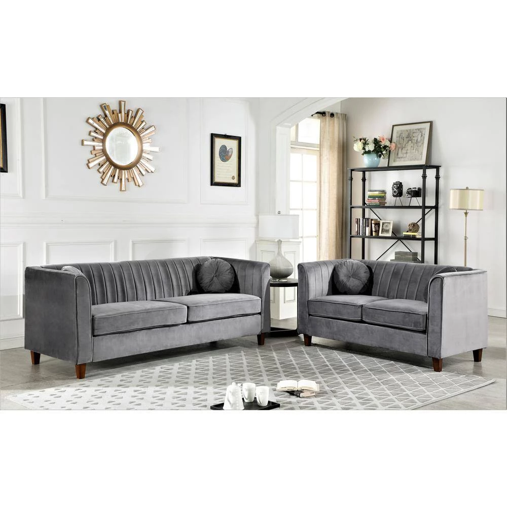 Lowery Kitts 55 in. GREY Velvet 2-Seater Chesterfield Loveseat with Square Arms by US Pride Furniture 5 Lowery Kitts 55 in. GREY Velvet 2-Seater Chesterfield Loveseat with Square Arms by US Pride Furniture - Image 3