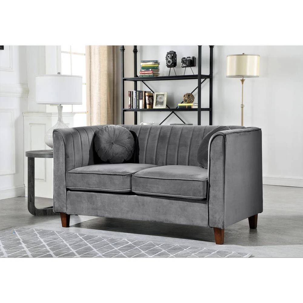 Lowery Kitts 55 in. GREY Velvet 2-Seater Chesterfield Loveseat with Square Arms by US Pride Furniture 4 Lowery Kitts 55 in. GREY Velvet 2-Seater Chesterfield Loveseat with Square Arms by US Pride Furniture - Image 2